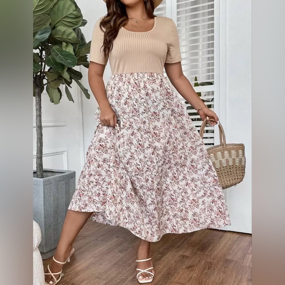 SHEIN Beige and Floral Casual Dress